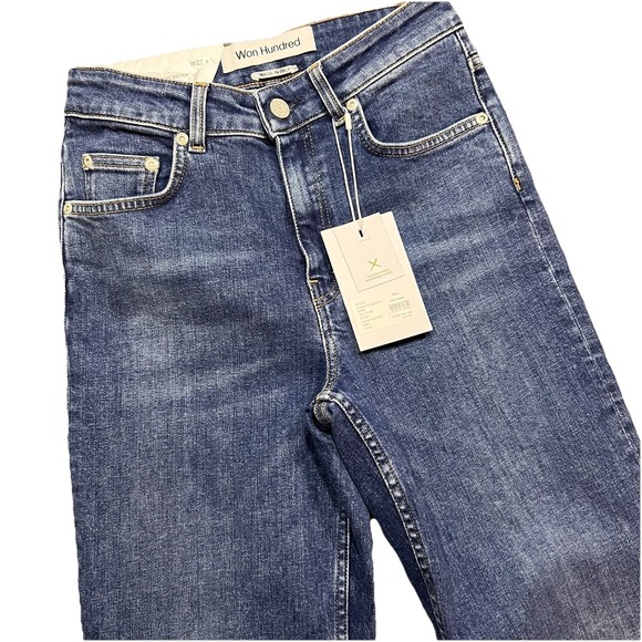 Won Hundred Lounge Blue 4 Jeans Light Wash Straight Leg Made in Italy 27x32 New - Picture 2 of 12